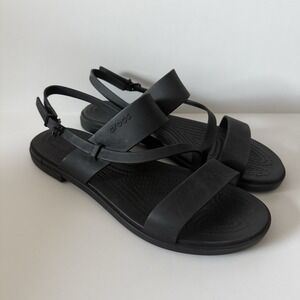 Crocs Tulum Sandals Womens 9 Black Slingback Strappy Buckle Comfortable Shoes